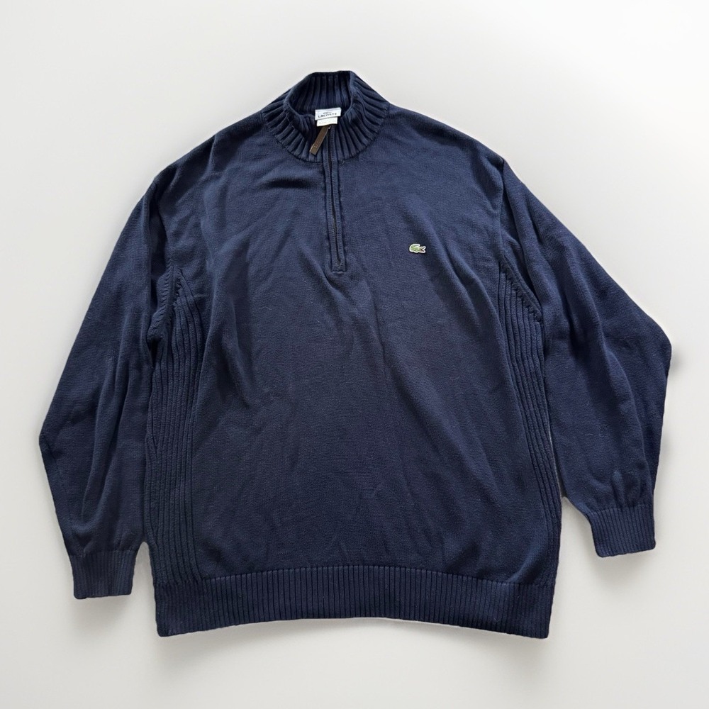 Lacoste 1/4 Zip Mock Neck Sweater Mens Size 9 Blue Pullover Croc Logo Preppy Y2K